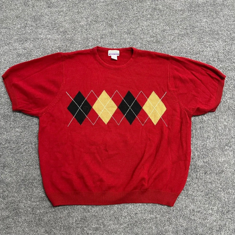 Just Clothes Sweater Womens Size 2X Red Argyle Wool Blend Short Sleeve Preppy